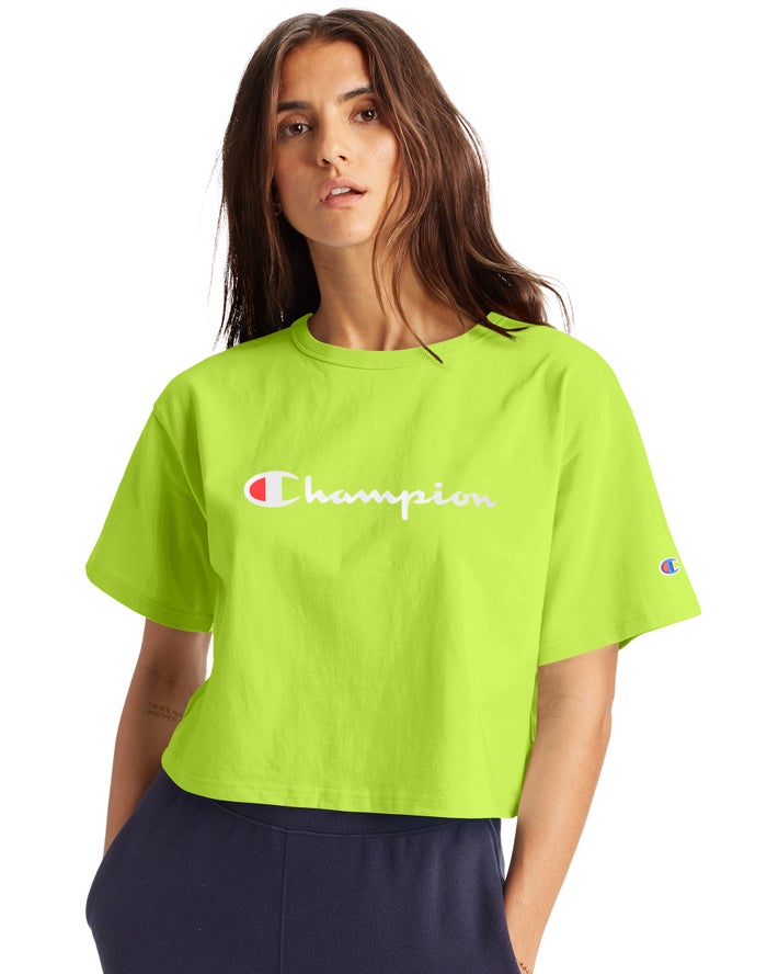 Camiseta Champion Mujer - Heritage Cropped Script Logo ( Verde ) 1798203-TK